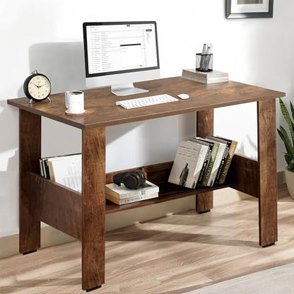 ABOUT SPACE Rustic Wooden Study Table with Storage - Brown
