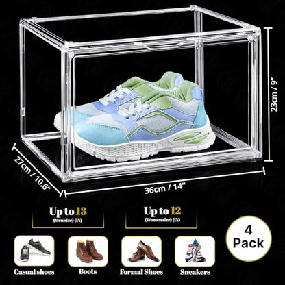 ABOUT SPACE Shoe Boxes - Transparent 4 Pcs Acrylic Sneaker Box Crates (L 36 x B 27 x H 23cm)