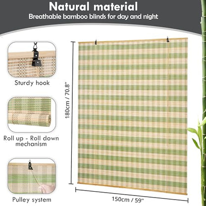 ABOUT SPACE Bamboo Curtains 1 Pc - (Green & Beige,W 5 ft x H 6 ft)