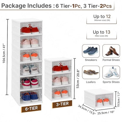 ABOUT SPACE Sneaker Box- 12 Pair Shoe Rack | Collapsible Shoe Organiser With Door-Foldable (White)