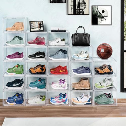 ABOUT SPACE Shoe Boxes - Transparent 4 Pcs Acrylic Sneaker Box Crates (L 36 x B 27 x H 23cm)