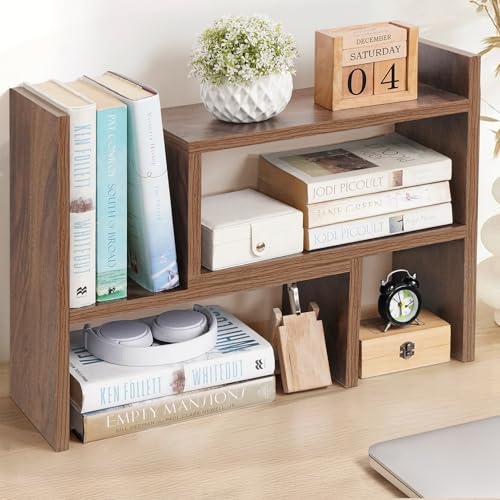 ABOUT SPACE DIY Desk Organizer - Table Top Shelf | Desktop Storage Organizer - Engineered Wood Desk Organiser for Study Table Office Table Organiser for Home (L 75.5 x B 17 x H 40 cm) - Walnut