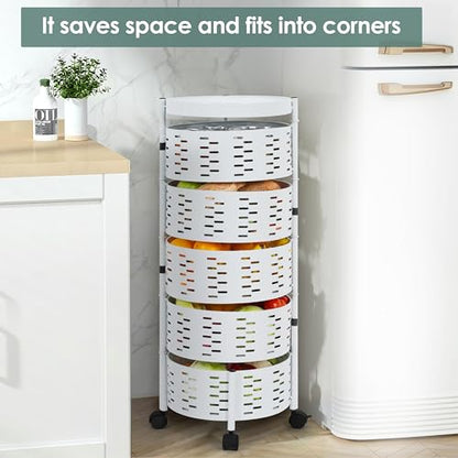 ABOUT SPACE 5 Tier Round Multi-Purpose Kitchen Trolley Storage Organizer with Wheels
