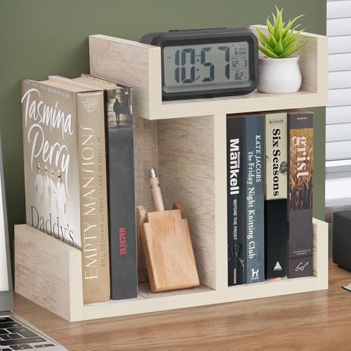 ABOUT SPACE Table Top Bookshelf - Countertop Bookcase with 3 Shelves, DIY Engineered Wood Multipurpose Storage Organizer Table Shelf Book Rack for Home Study Room (L 33 x B 17 x H 30 cm - Beige