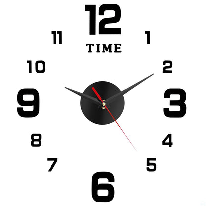 ABOUT SPACE Wall Clock - DIY Wall Sticker Clock Self Adhesive, Non-Ticking, Frameless, Acrylic Analog Watch Adjustable Size for Living Room, Bedroom, Office (Black - Numbers)