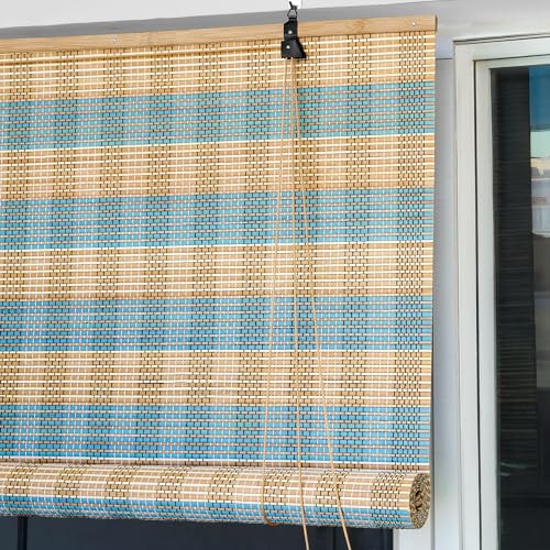 ABOUT SPACE Bamboo Curtains 1 Pc - (Blue & Beige,W 4 ft x H 6 ft)