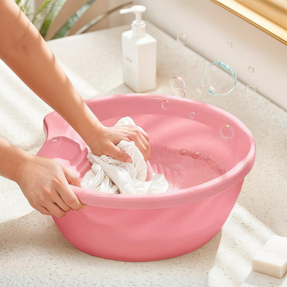 ABOUT SPACE Cloth Washing Tub - Non-Slip Handwash Tub for Clothes - Cloth Washing Tub with Washboard for Infant/Kid Clothes Shirts Hand Towels for Home - Small (Pink - L 34.5 x H 11 cm)