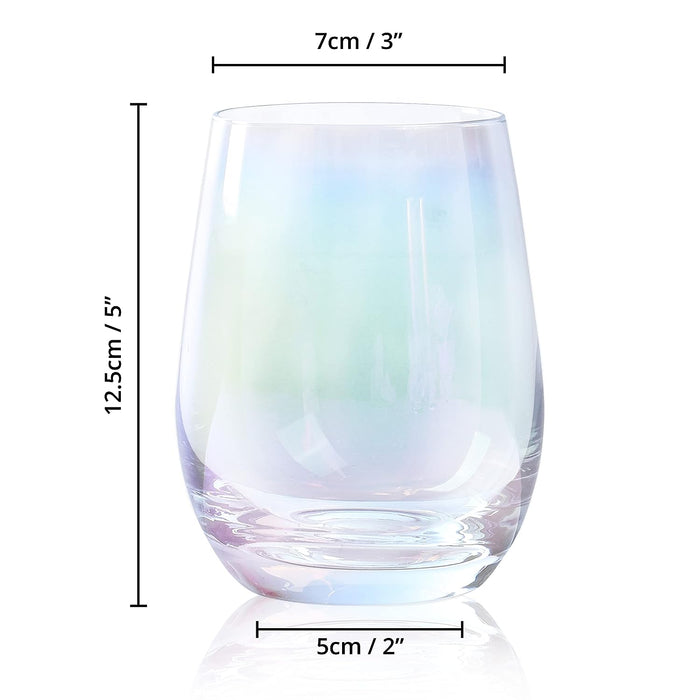 ABOUT SPACE Wine Glass - (Set of 4) 385 ml Juice Glasses for Cold and Hot Drinks, Whisky, Champagne, Scotch, Liquor, Wine, Soda Drinks - Transparent Cocktail Tumblers Glassware, Rainbow Finish (D 7 x H 12.5 cm)