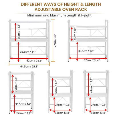 ABOUT SPACE Iron Kitchen Storage Rack -2Tier Exp&able&Height Adjustable Microwave St& With Hooks-Oven St& For Kitchen Platform-Otg St&-Countertop Microwave Oven Rack -L64.5 X B36.5 X H77 Cm