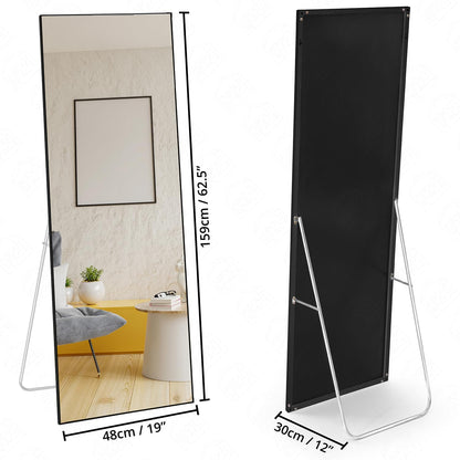 ABOUTSPACE 5ft Cheval Mirror for Wall - Square Shaped for Bedroom | Full Mirror with Stand Thin Aluminium Frame Vertical Display for Living Room, Boutique- (Black)