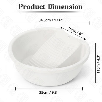ABOUT SPACE Cloth Washing Tub - Non-Slip Handwash Tub for Clothes - Cloth Washing Tub with Washboard for Infant/Kid Clothes Shirts Hand Towels for Home - Small (White - L 34.5 x H 11 cm)