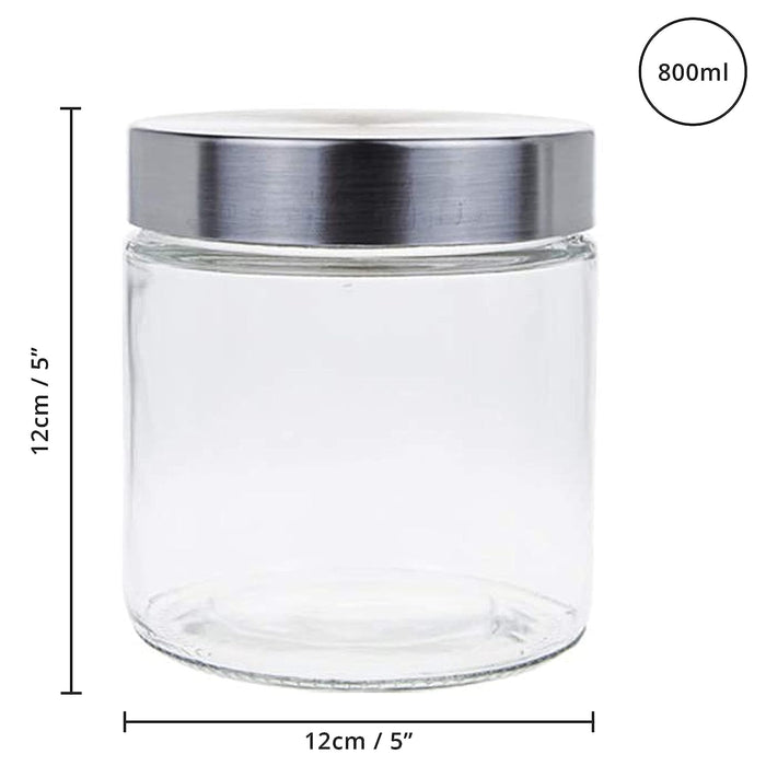 ABOUT SPACE Glass Containers with Lid - 800 ml Transparent Kitchen Storage Airtight Moistureproof Jars for Kitchen, Pantry Cereals, Tea, Coffee, Snacks, Jam - (Pack of 2 - D 12 x H 12 cm)