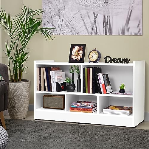 ABOUT SPACE Book Shelf - 5 Compartment Engineered Wood DIY Versatile Book Stand (White - L 110 x B 30.5 x H 62.5 cm)