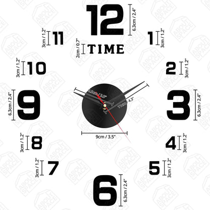 ABOUT SPACE Wall Clock - DIY Wall Sticker Clock Self Adhesive, Non-Ticking, Frameless, Acrylic Analog Watch Adjustable Size for Living Room, Bedroom, Office (Black - Numbers)