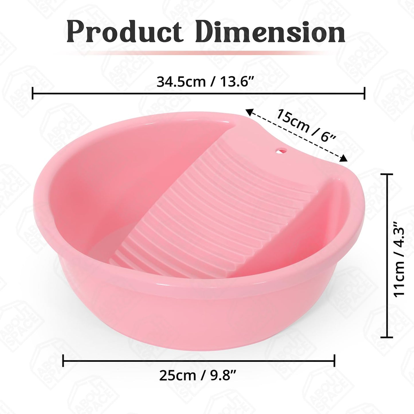 ABOUT SPACE Cloth Washing Tub - Non-Slip Handwash Tub for Clothes - Cloth Washing Tub with Washboard for Infant/Kid Clothes Shirts Hand Towels for Home - Small (Pink - L 34.5 x H 11 cm)