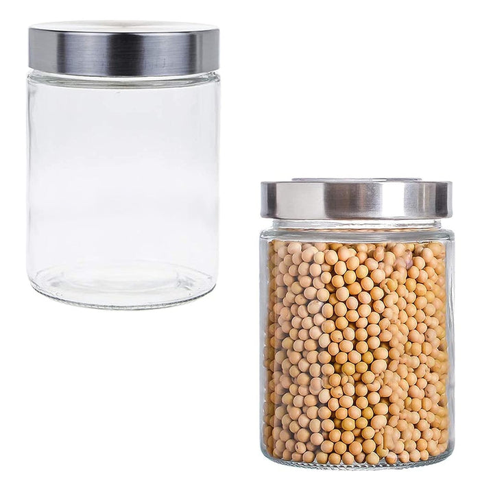 ABOUT SPACE Glass Containers with Lid - 800 ml Transparent Kitchen Storage Airtight Moistureproof Jars for Kitchen, Pantry Cereals, Tea, Coffee, Snacks, Jam - (Pack of 2 - D 12 x H 17 cm)