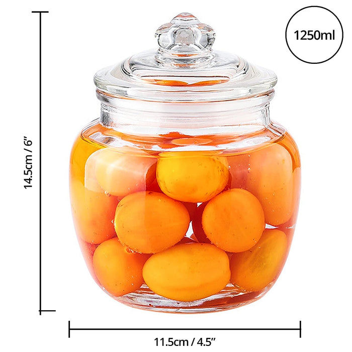 ABOUT SPACE Kitchen Containers Set - 1250 ml Clear Glass Container with Lid Airtight Kitchen Storage Glass Canister Jar for Cookies, Candy, Coffee/Tea Dust - 2 Pcs Transparent (D 11.5 x H 14.5 cm)
