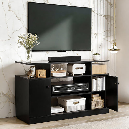 ABOUT SPACE TV Unit - Engineered Wooden TV Stand with Adjustable Shelf Storage Cabinet with Door for Console, Home Theatre, Books for Living Room - DIY Entertainment Unit for 32-50 Inch - Black