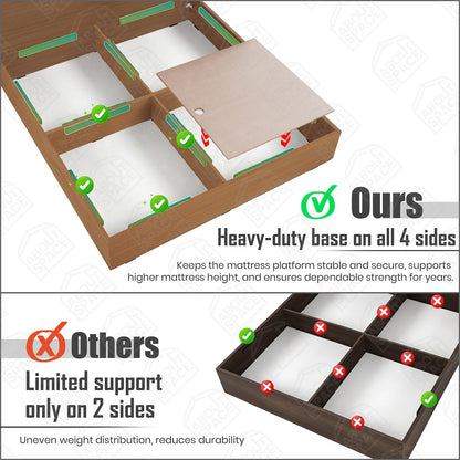 ABOUT SPACE Bed - (84 x 74 inches) King Size Bed with Storage Box & Headboard| Floor Standing Engineered Wooden Bed Frame, MDF Base Panel | 1-Year Warranty Cot for Bedroom - Golden Teak