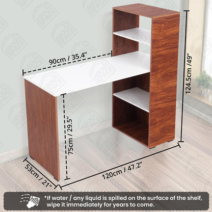 ABOUT SPACE Study Table with 4 Tier  Book Shelf - Computer Table with Storage for PC, Laptop & Writing DIY Engineered Wood Office Table for Home [White & Oak Red L 120 x B 53 x H 124.5 cm]