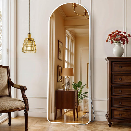 ABOUT SPACE Cheval Mirror for Wall - 5 Feet Unbreakable Arch Mirror for Bedroom | Full Length Tempered Glass with Stand, Frame Aluminium Alloy Vertical Hanging Display for Living Room, Bedroom - White
