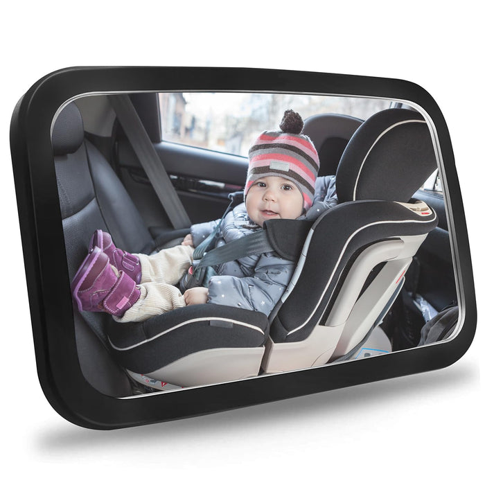 ABOUT SPACE Car Mirror - Baby Safety Mirror 360 Degree Adjustable Rear View Mirror for Car Seat with Strap Wide Angle View Back Seat Headrest Mirror Car Interior Accessory (L 30 x B 3 x H 19 cm)