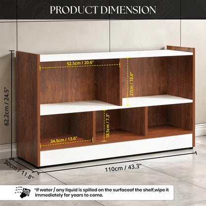 ABOUT SPACE Book Shelf - 5 Compartment Engineered Wood DIY Versatile Book Stand for Home Library, Office Modern Slim Open Display Rack for Bedroom, Living Room (Oak Red - L 110 x B 30.5 x H 62.5 cm)