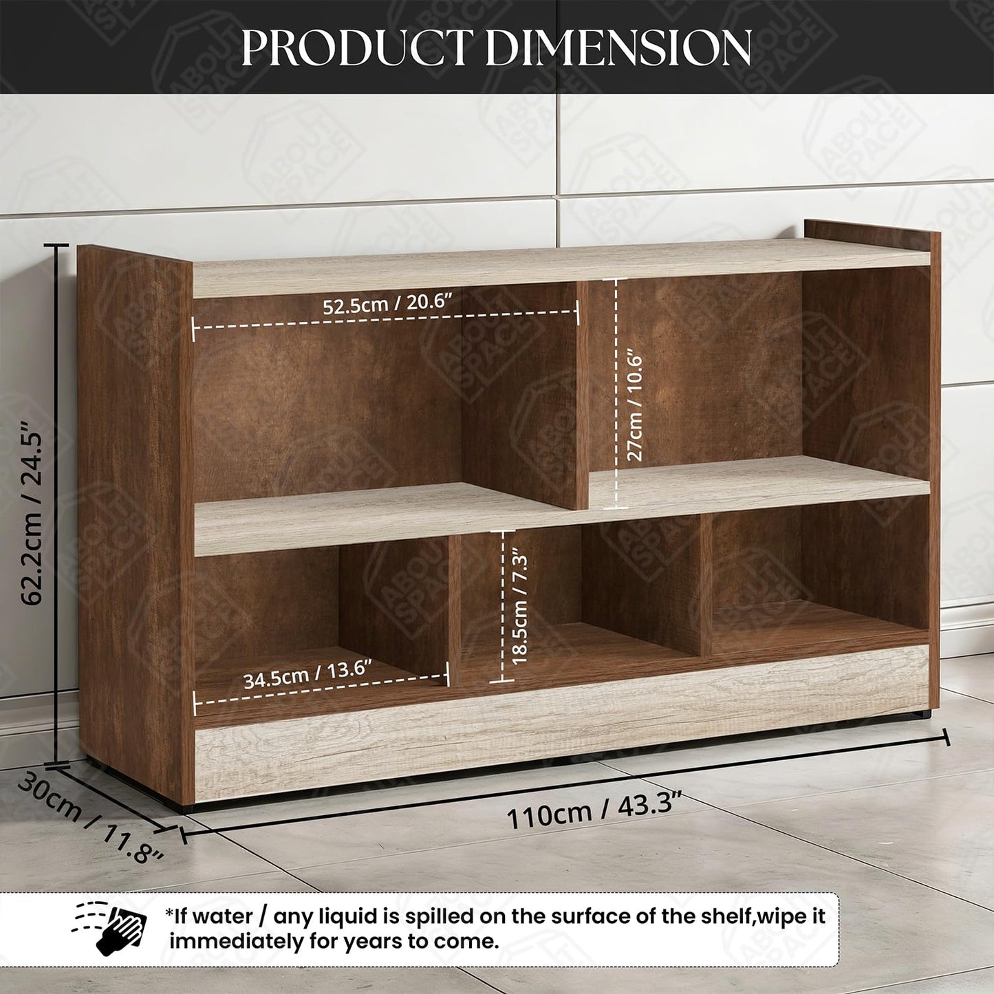 ABOUT SPACE Book Shelf - 5 Compartment Engineered Wood DIY Versatile Book Stand for Home Library, Office Modern Slim Open Display Rack for Bedroom, Living Room (Walnut - L 110 x B 30.5 x H 62.5 cm)