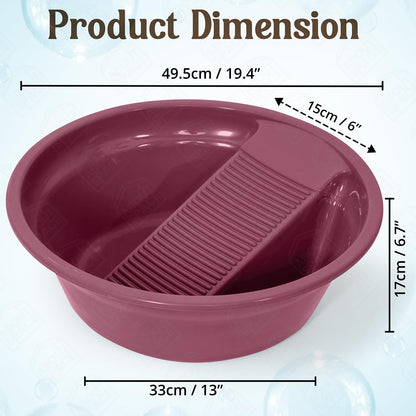 ABOUT SPACE Cloth Washing Tub - Non-slip Handwash Tub for Clothes - Cloth Washing Tub with Washboard for Infant/Kid Clothes Shirts Hand Towels for Home - Large (Pink - L 49.5 x H 17 cm)