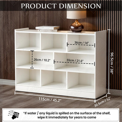 ABOUT SPACE Book Shelf - 8 Cubes Engineered Wood DIY Book Rack with Bushes Multipurpose Book Stand for Home Library Open Storage Organizer for Bedroom, Living Room (White - L 115 x B 31.5 x H 96.5 cm)