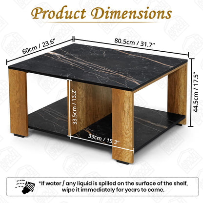ABOUT SPACE Coffee Table - Center Table for Living Room with Partitioned Storage Engineered Wood Tea Table with Storage Teapoy Table for Living Room (CM Oak & Black Marble-L 80.5 x B 60 x H 44.5 cm)
