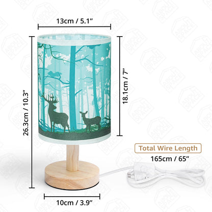 ABOUT SPACE Night Lamp - Deer Themed Bedside Reading Lamp with Wooden Base for Night, Bed Room, Living Room, Home & Decor- Cylindrical Lamp Shades for Living Room with Light (Bulb Included)
