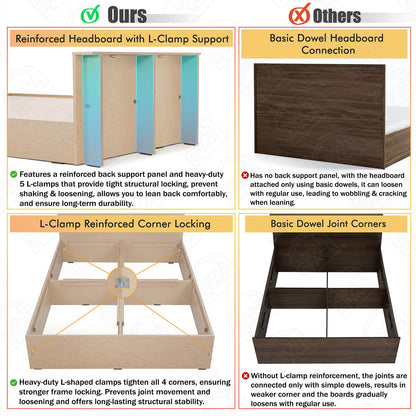 ABOUT SPACE Bed - (84 x 62 inches) Queen Size Bed with Storage Box & Headboard| Floor Standing Engineered Wooden Bed Frame, MDF Base Panel | 1-Year Warranty Cot for Bedroom - Satin Weave (Linen Beige)