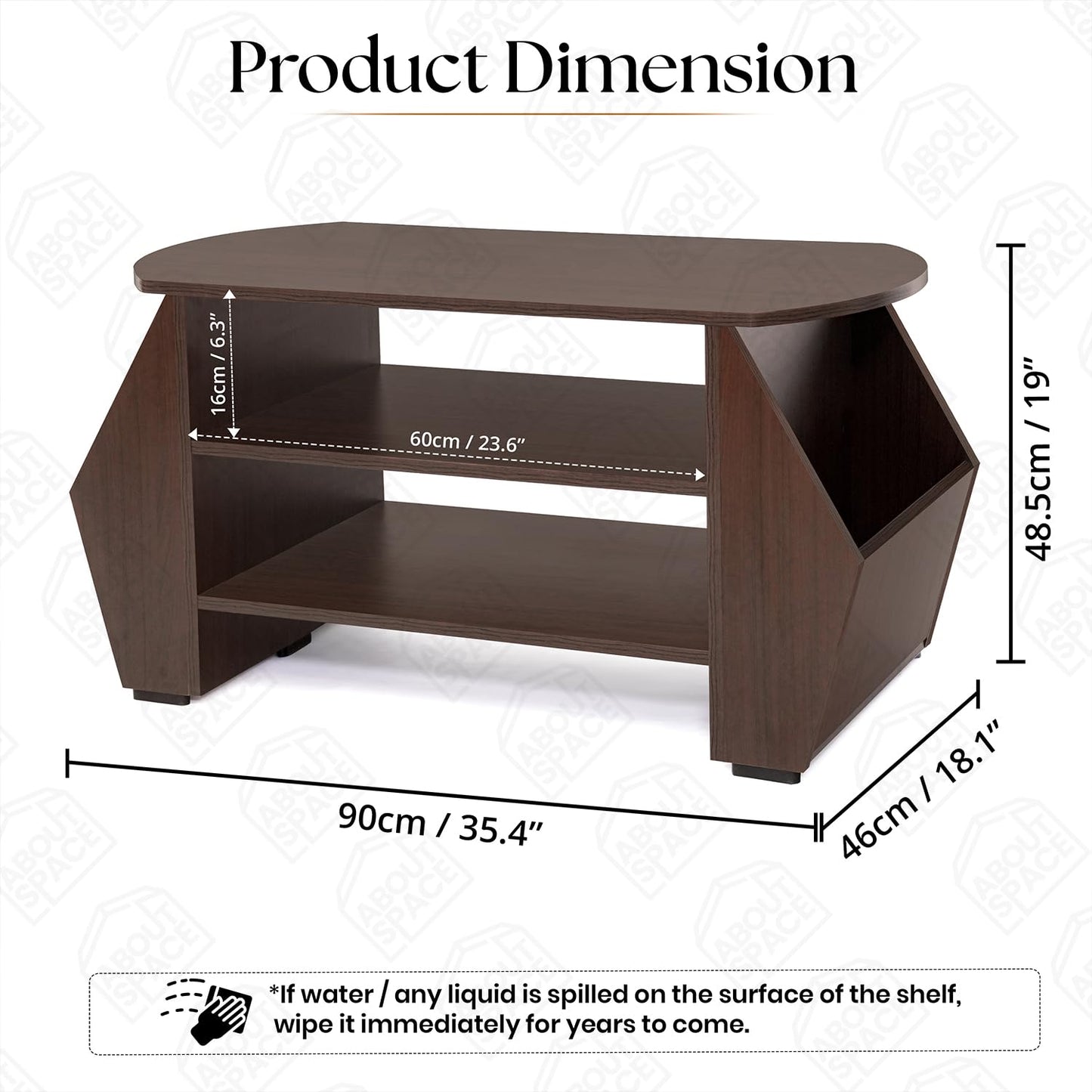 B0GXVZ1TFF ABOUT SPACE Coffee Table - Center Table for Living Room with 2 Magazine Racks & 2 Tier Storage, Engineered Wood Teapoy for Hall Lounge Office -(Smoked Teak - L 92 x B 46 x H 48.5 cm)