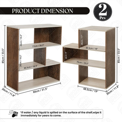 ABOUT SPACE Book Shelf for Home Library-Rectangle/L-Shaped Rack for Storage 2 Ways 6 Compartment Book Stand Shelf for Bedroom, Livingroom Decor, Plants and Books (Oak White&Walnut-L128 x B30 x H85 cm)