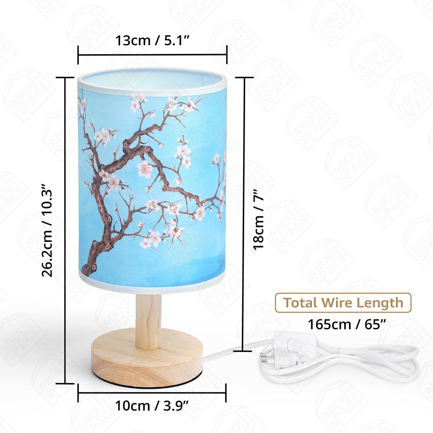 ABOUT SPACE Night Lamp - Magnolia Themed Bedside Reading Lamp with Wooden Base for Night, Bed Room, Living Room, Home & Decor- Cylindrical Lamp Shades for Living Room with Light (Bulb Included)