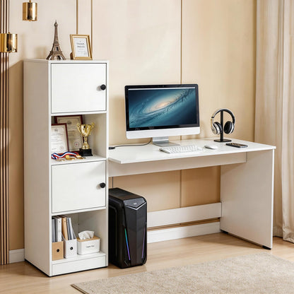 ABOUT SPACE Study Table with Cabinet - Computer Table with 2 Open, 2 Closed Storage Space DIY Engineered Wood Office Desk for PC Laptop Gaming (White - L 158.5 x B 56 x H 146.5cm)