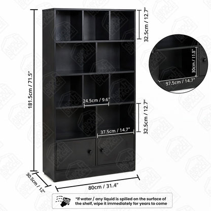 ABOUT SPACE Book Shelf for Home - 10 Shelves with Bottom Closed Compartment, Engineered Wood Book Rack for Study Room, Book Organizer Stand for Library, Living Room, (L 80 x B 30.5 x H 181.5cm -Black)