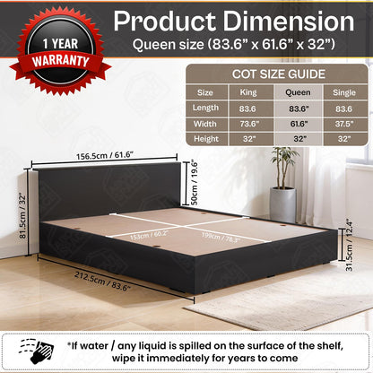 ABOUT SPACE Bed - (84 x 62 inches) Queen Size Bed with Storage Box & Headboard| Floor Standing Engineered Wooden Bed Frame, MDF Base Panel | 1-Year Warranty Cot for Bedroom - Smoked Pine