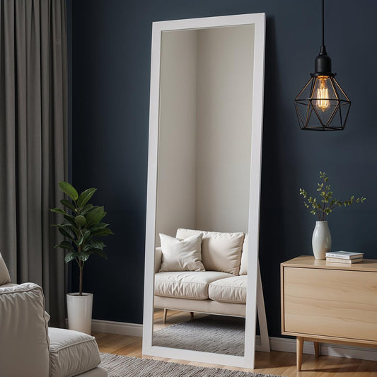 ABOUT SPACE Cheval Mirror for Wall - 5 Feet Unbreakable Mirror for Bedroom | Full Length Tempered Glass with Stand Sturdy MDF Frame Vertical Display for Living Room, Bedroom - White