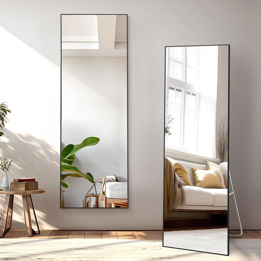 ABOUT SPACE 5ft Cheval Mirror for Wall - Square Shaped for Bedroom | Full Mirror with Stand Thin Aluminium Frame Vertical Display for Living Room, Boutique- (Black)