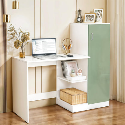 ABOUT SPACE Study Table with Drawer - Computer Table with Bottom Storage Space DIY Engineered Wood Office Desk with 2 Adjustable Shelves for PC Laptop (White, Black Marble - L 123 x B 45 x H 89 cm)