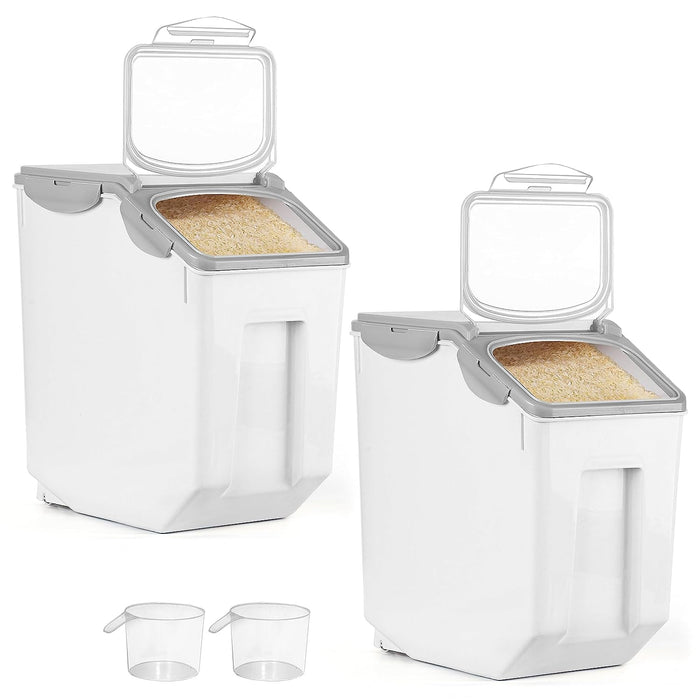 ABOUT SPACE 15-Kg Rice Dispenser (2 Pack) - Airtight Rice Storage Container with Measuring Cup - Rice Barrel Dispenser - Moisture Proof Kitchen Organiser for Cereals, Grains, Pulses & Pet Food - Grey