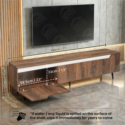 ABOUT SPACE TV Unit - Engineered Wooden TV Stand Table Cabinet with Drop Down Doors, Cable Hole for Set Top Box WiFi Router Stand for Living Room, Bedroom (White & Walnut- L 180 x B 37 x H 48 cm)