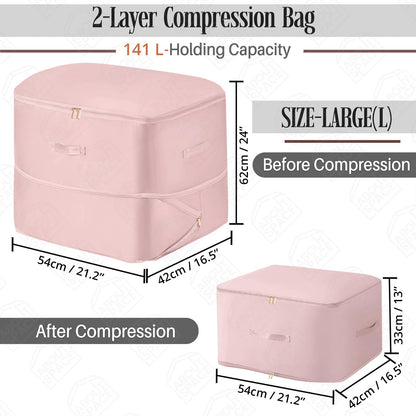 ABOUT SPACE Ultra Space Saving Self Compression Organizer - 141 L Vacuum Storage Bags - Packing Vaccine Bags for Clothes Airtight Reusable -Travel Essentials (Pink - Large - L 54 x B 42 x H 62 cm)