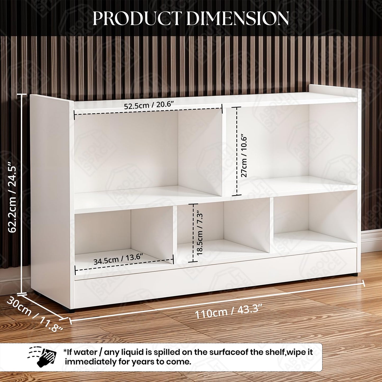 ABOUT SPACE Book Shelf - 5 Compartment Engineered Wood DIY Versatile Book Stand for Home Library, Office Modern Slim Open Display Rack for Bedroom, Living Room (White - L 110 x B 30.5 x H 62.5 cm)