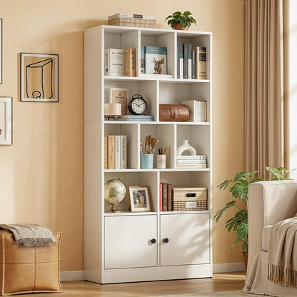 ABOUT SPACE Book Shelf for Home - 10 Shelves with Bottom Closed Compartment, Engineered Wood Book Rack for Study Room, Book Organizer Stand for Library, Living Room, (L 80 x B 30.5 x H 181.5cm -White)