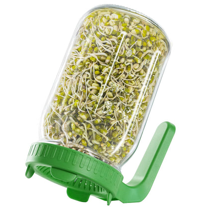 ABOUT SPACE Sprout Maker - 800ml Glass Jar with Air Ventilation Mesh Lid, Drain Holes & Measurement - Sprouts Container for Fresh Healthy Hygienic Seeds & Beans - BPA-Free Sprouts Box for Diet- Green