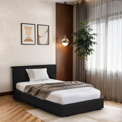 ABOUT SPACE Bed - (84 x 38 inches) Single Bed with Storage Box & Headboard| Floor Standing Engineered Wooden Bed Frame, MDF Base Panel | 1-Year Warranty Cot for Bedroom - Smoked Pine