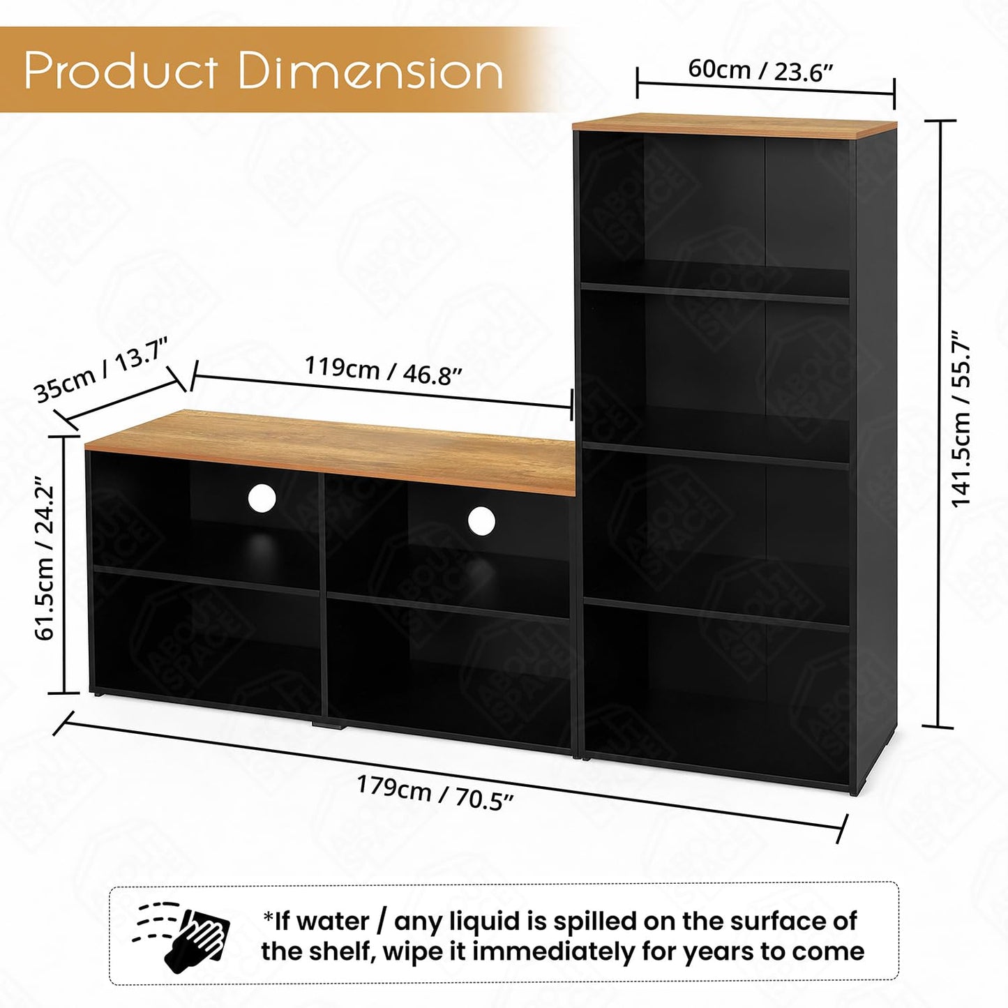 ABOUT SPACE TV Unit - Engineered Wooden TV Stand 32" to 50" Table Cabinet with Bottom Storage, Side Rack, Cable Hole for WiFi Router Stand Console Table for Living Room, Bedroom (Black & CM Oak)
